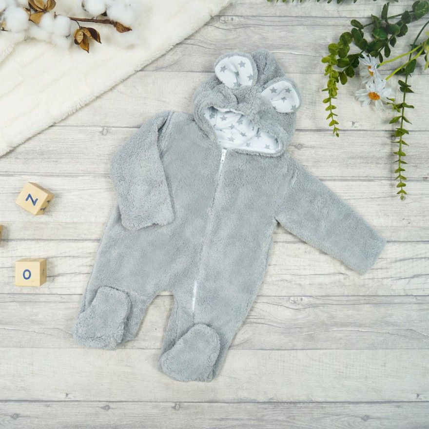 SZARY KOMBINEZON GWIAZDKI PAJAC 0-12M wiosna jesień