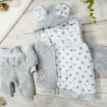 Szary KOMBINEZON 2-częściowy KURTECZKA+SPODNIE misiowe uszy