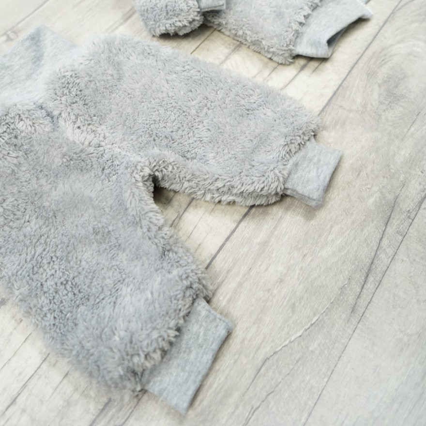 Szary KOMBINEZON 2-częściowy KURTECZKA+SPODNIE misiowe uszy