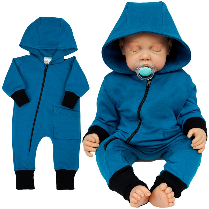 Turkusowy KOMBINEZON niemowlęcy dresowy pajac z kieszonką wiosna lato