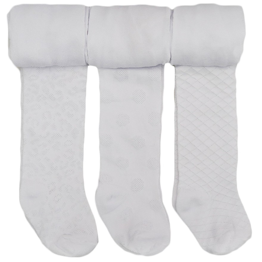 3pak BIAŁE ŻAKARDOWE RAJSTOPY bawełniane dziewczęce ażur