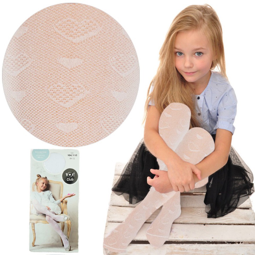 Białe RAJSTOPY dziewczęce SERCA mikrofibra ażurowe rajstopki 30 DEN KOMUNIA