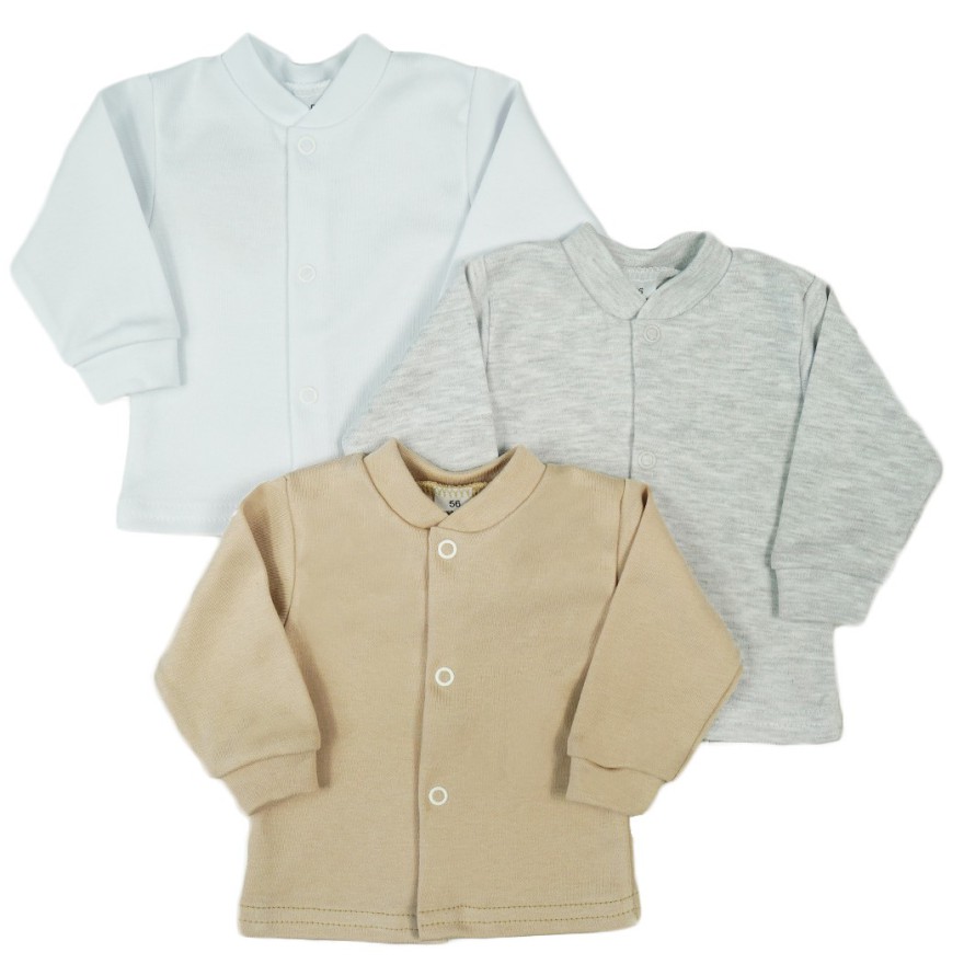 3pak KAFTANIK koszulka bawełniany niemowlęcy biel beż szary