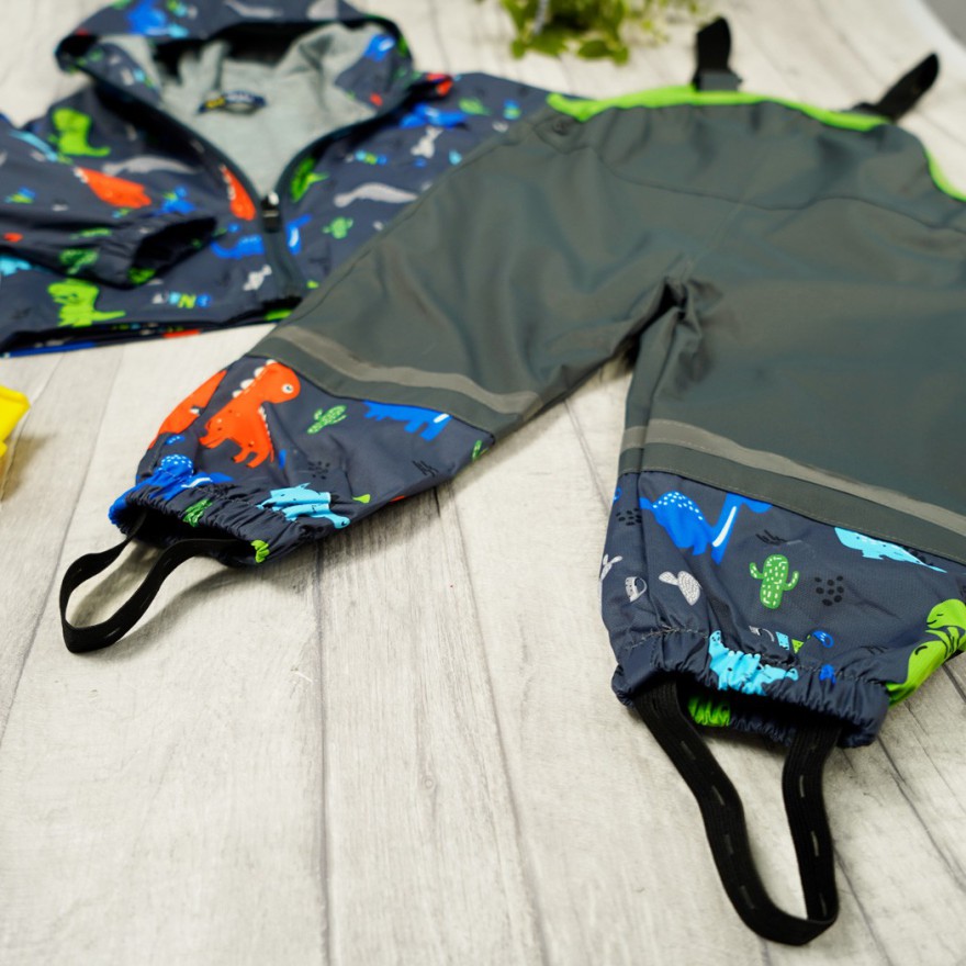 KOMBINEZON przeciwdeszczowy dwuczęściowy GRAFIT DINO kurtka + spodnie wiosna/jesień