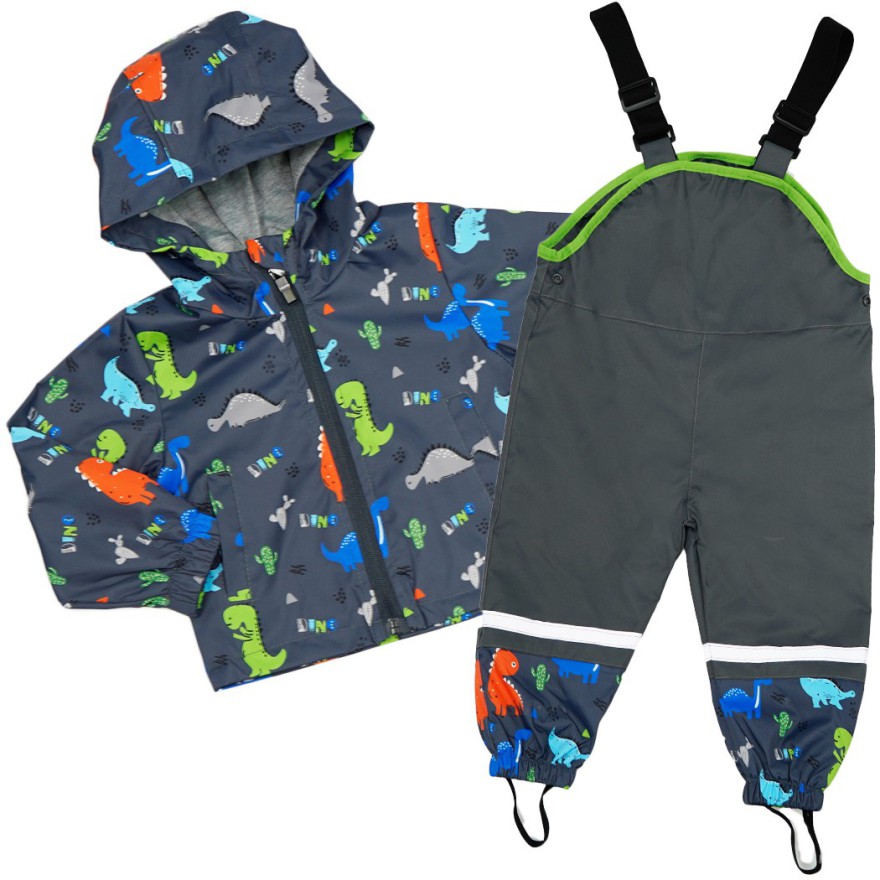 KOMBINEZON przeciwdeszczowy dwuczęściowy GRAFIT DINO kurtka + spodnie wiosna/jesień