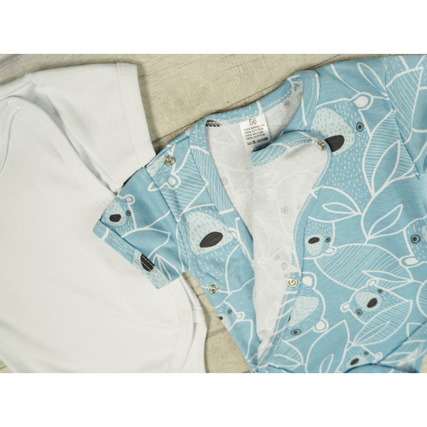 3PAK BODY kopertowe z krótkim rękawem niebieski miś