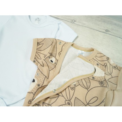 3PAK BODY kopertowe z krótkim rękawem beżowy miś