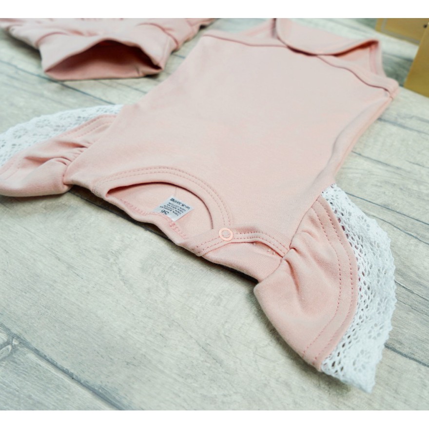 Różowy komplet 2cz body + spodnie z falbanką koronką HANIA