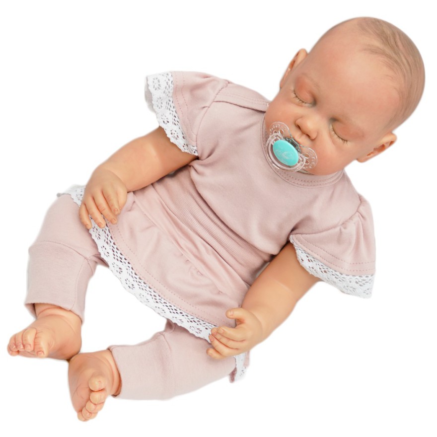 Różowy komplet 2cz body + spodnie z falbanką koronką HANIA