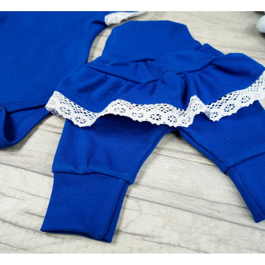 Chabrowy komplet 2cz body + spodnie z falbanką koronką HANIA