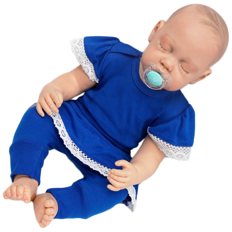 Chabrowy komplet 2cz body + spodnie z falbanką koronką HANIA