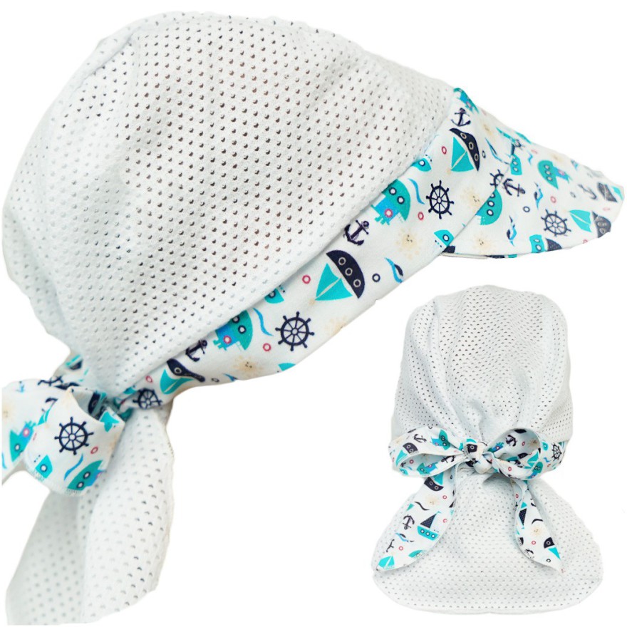 CZAPKA wiązana ŻAGLÓWKA z daszkiem na kark przeciw poceniu głowy