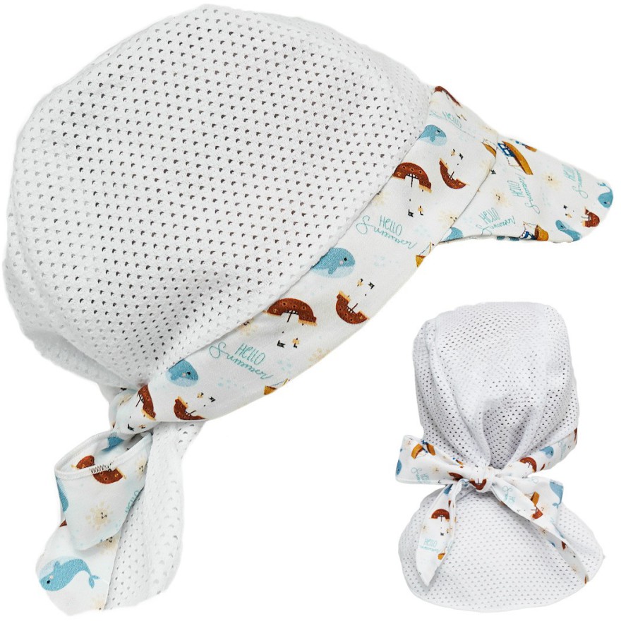 CZAPKA wiązana HELLO SUMMER z daszkiem na kark przeciw poceniu głowy