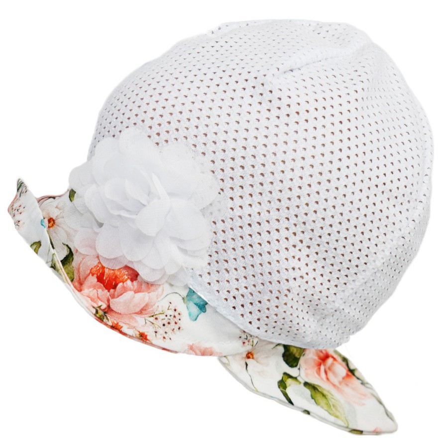 Biały KAPELUSZ KWIATY czapka z daszkiem przeciw poceniu głowy