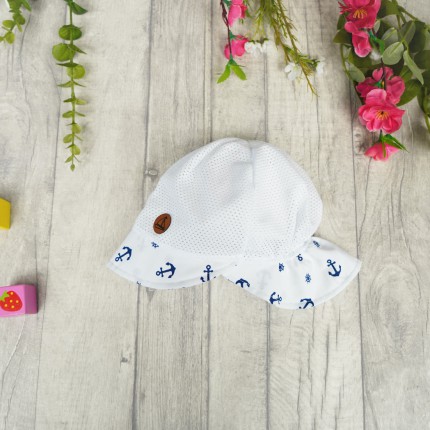 Biały KAPELUSZ KOTWICE czapka z daszkiem przeciw poceniu głowy