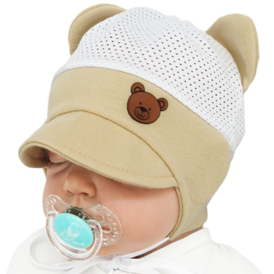 Biało- beżowa CZAPKA Misio PRZECIW POCENIU GŁOWY lato