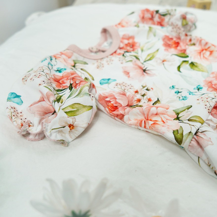 Kwiecista SUKIENKA POLA z bufkami krótki rękaw w. 422