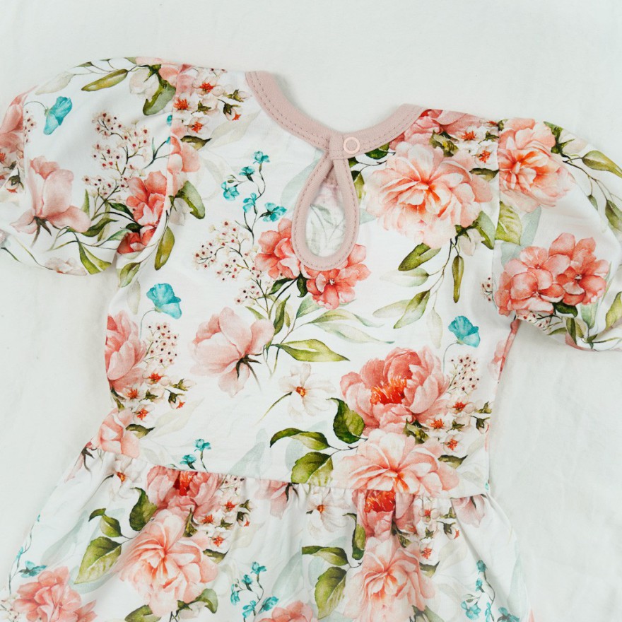 Kwiecista SUKIENKA POLA z bufkami krótki rękaw w. 422