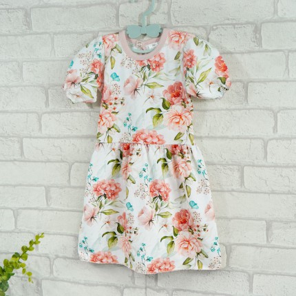 Kwiecista SUKIENKA POLA z bufkami krótki rękaw w. 422