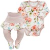 Komplet 2cz NADIA body + półśpiochy z falbanką w brzoskwiniowe kwiaty wz. 422