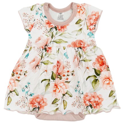 BODY SUKIENKA pudrowa w róże angielskie krótki rękaw w. 422