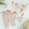 Różowy w brzoskwiniowe kwiaty komplet 2cz body + spodnie z kokardą HANIA II w. 422