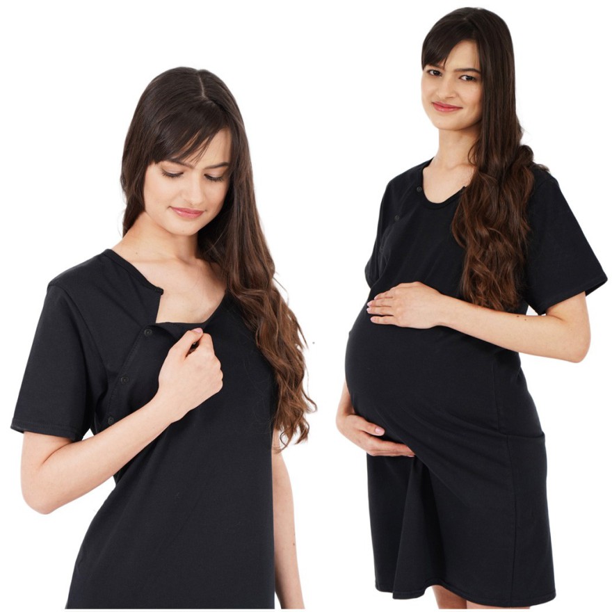 Czarna koszula ciążowa do porodu karmienia guziki
