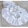 Biały komplet CZAPKA + APASZKA z kokardką falbanką w kwiaty Maja wyprzedaż
