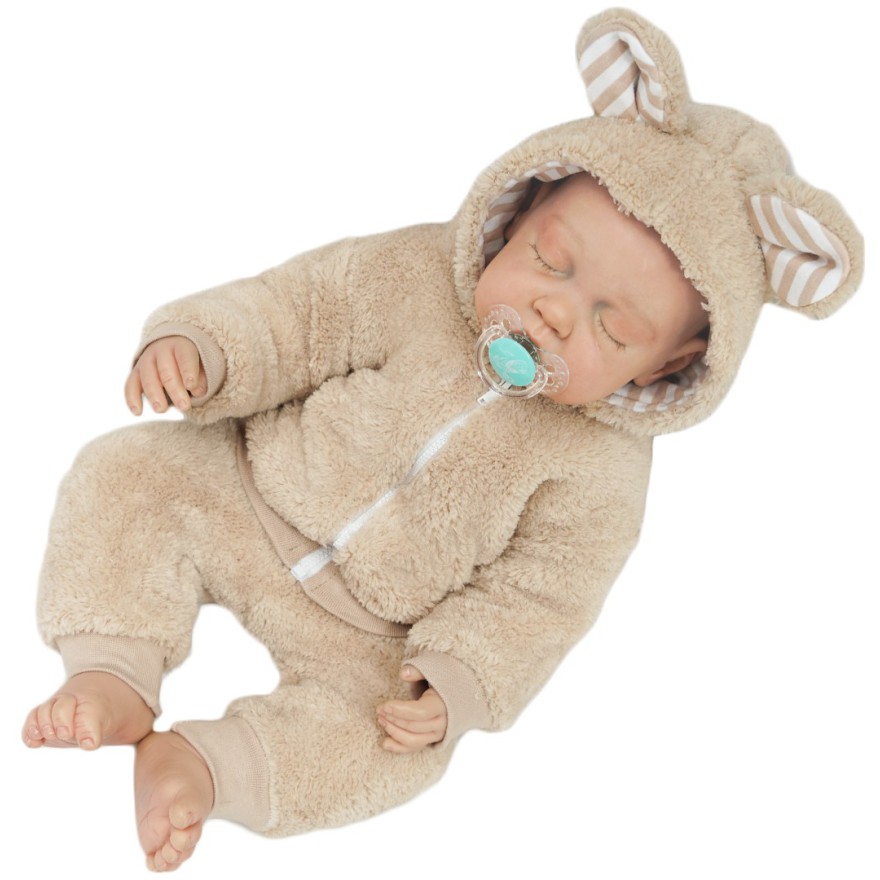 Beżowy KOMBINEZON 2-częściowy kurteczka + spodnie futerkowy miś uszy