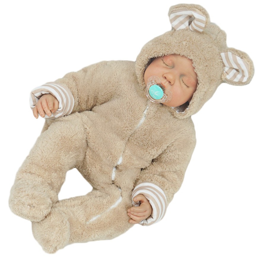 Beżowy KOMBINEZON futerkowy z uszkami w paski wiosna jesień