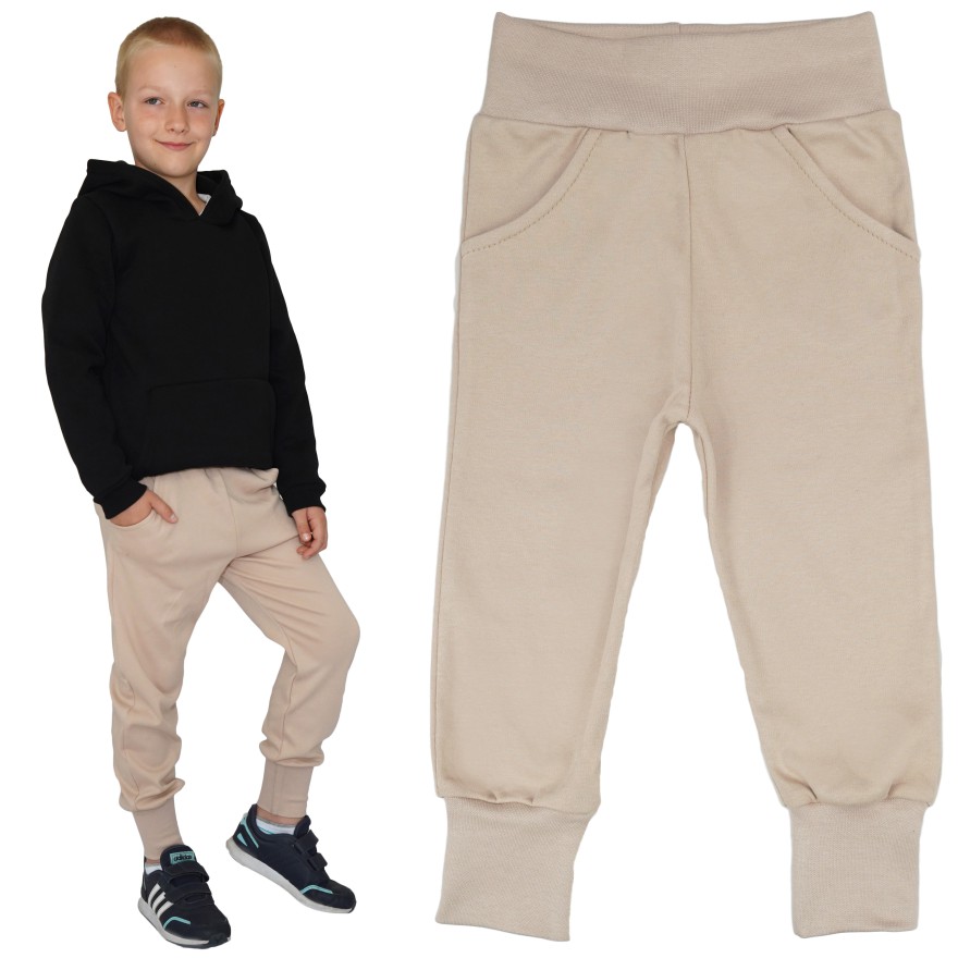 Jasny beż spodnie bawełniane lekkie z wyciąganą gumką bezuciskowe NEON