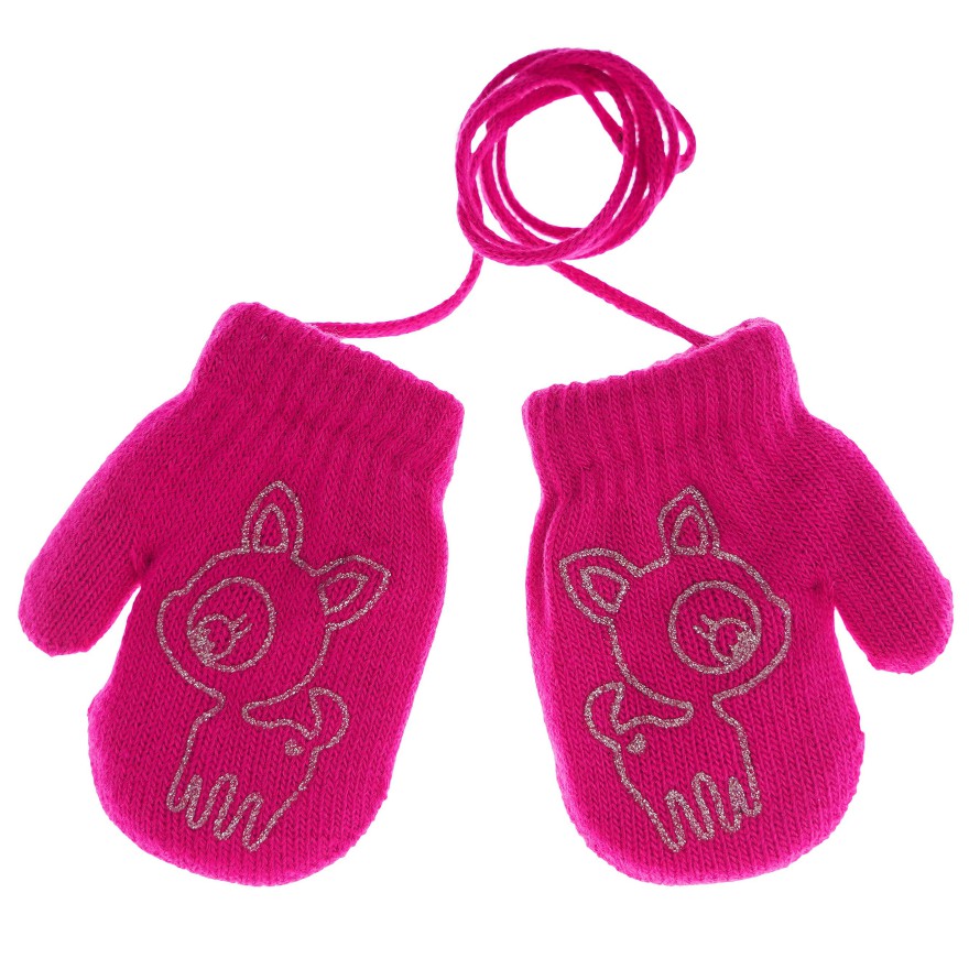 Amarantowe RĘKAWICZKI ciepłe 1P na sznurku JELONEK r. 56-86