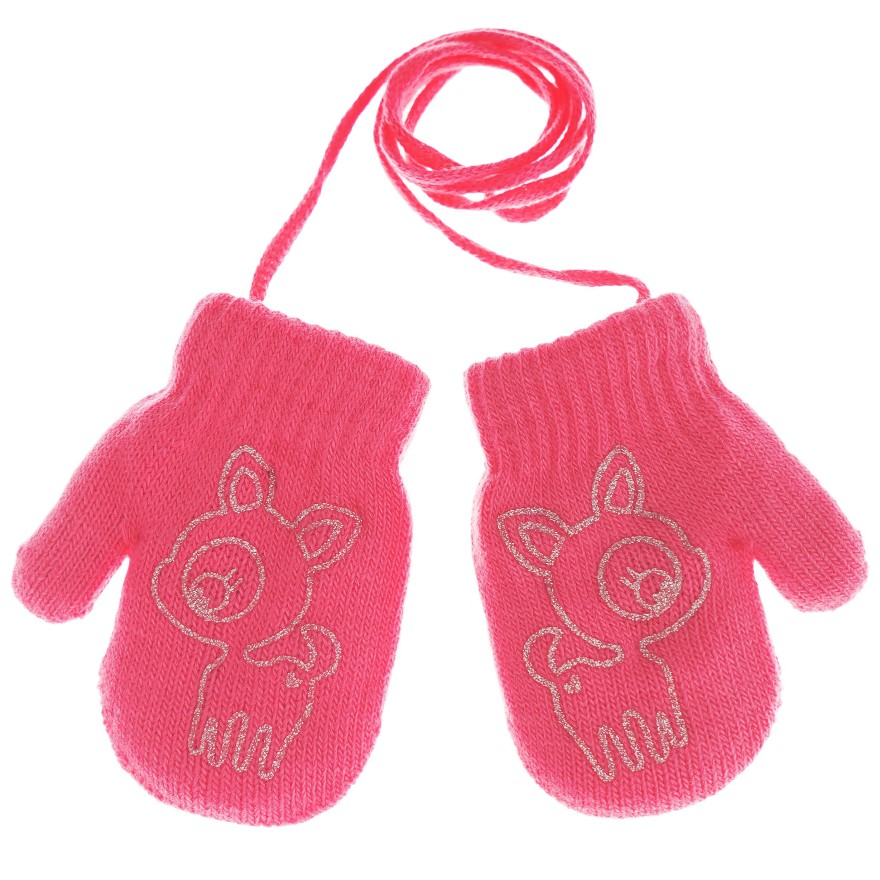 Malinowe RĘKAWICZKI ciepłe 1P na sznurku JELONEK r. 56-86