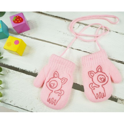 Różowe RĘKAWICZKI ciepłe 1P na sznurku JELONEK r. 56-86