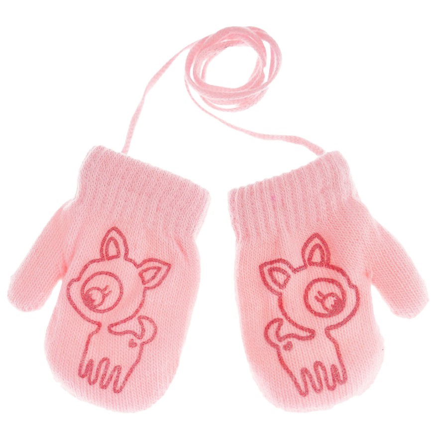 Różowe RĘKAWICZKI ciepłe 1P na sznurku JELONEK r. 56-86
