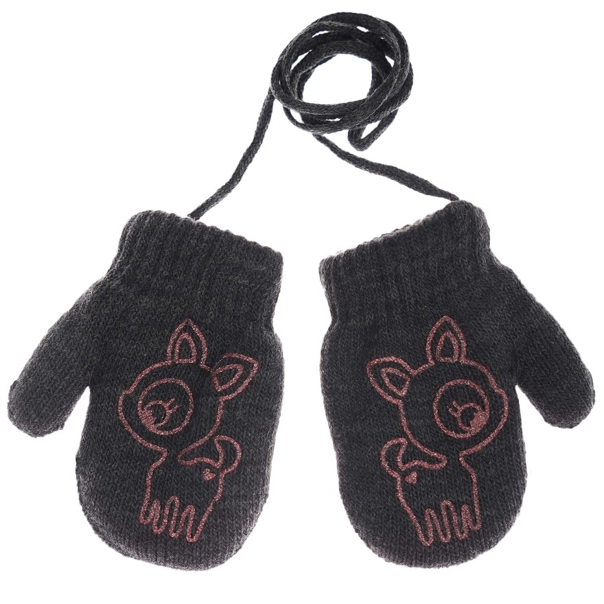 Grafitowe RĘKAWICZKI ciepłe 1P na sznurku JELONEK r. 56-86