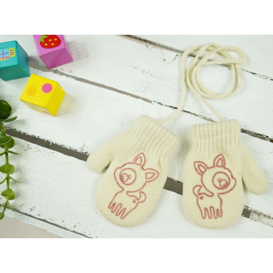 Ecru RĘKAWICZKI ciepłe 1P na sznurku JELONEK r. 56-86