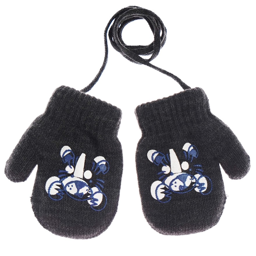 Grafitowe RĘKAWICZKI ciepłe 1P na sznurku TYGRYSEK r. 56-86