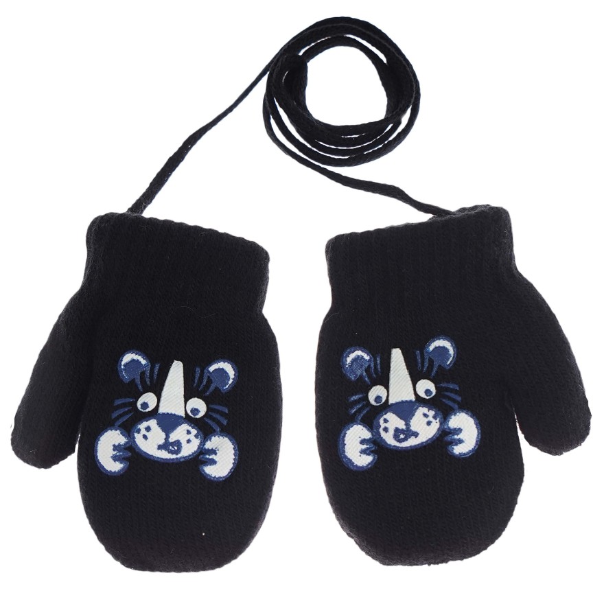 Czarne RĘKAWICZKI ciepłe 1P na sznurku TYGRYSEK r. 56-86
