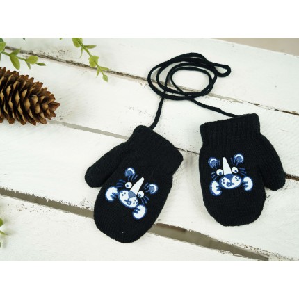 Czarne RĘKAWICZKI ciepłe 1P na sznurku TYGRYSEK r. 56-86