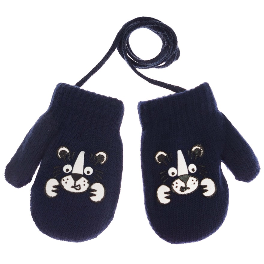 Granatowe RĘKAWICZKI ciepłe 1P na sznurku TYGRYSEK r. 56-86