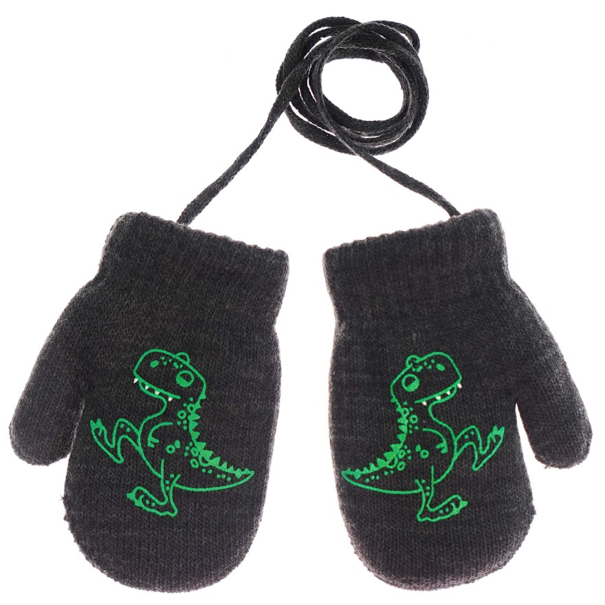 Grafitowe RĘKAWICZKI ciepłe 1P na sznurku DINO r. 98 104