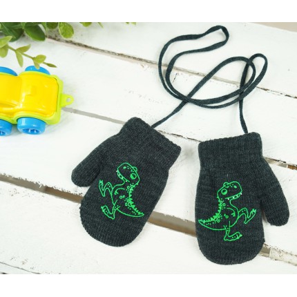 Grafitowe RĘKAWICZKI ciepłe 1P na sznurku DINO r. 98 104