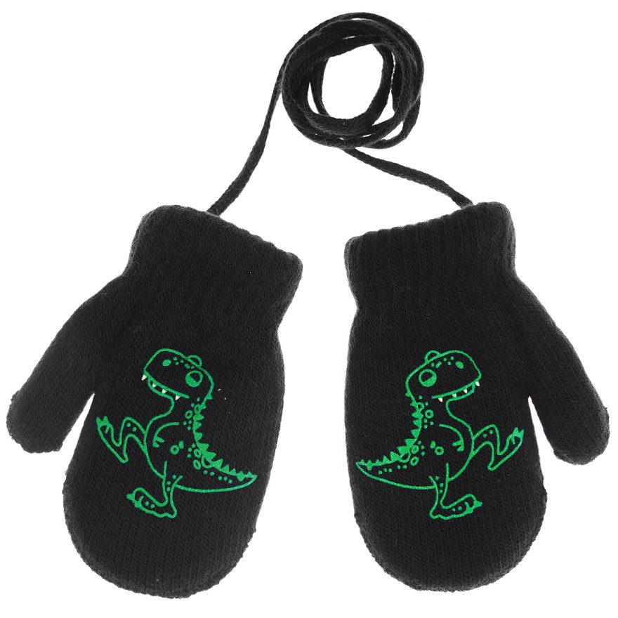 Czarne RĘKAWICZKI ciepłe 1P na sznurku DINO r. 98 104