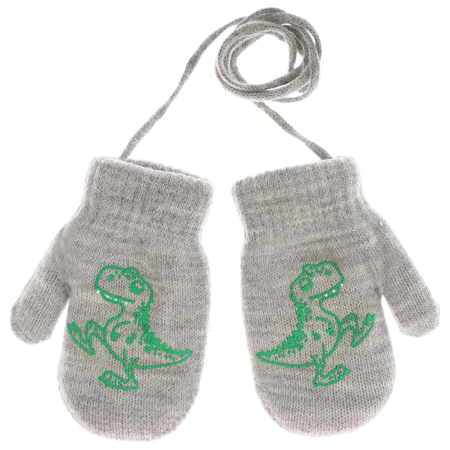 Szare RĘKAWICZKI ciepłe 1P na sznurku DINO r. 98 104