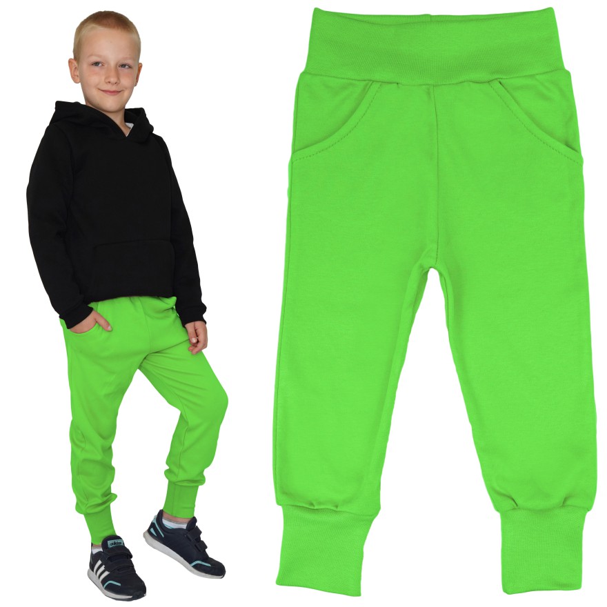 Likwidacja Limonkowe spodnie bawełniane lekkie z wyciąganą gumką bezuciskowe NEON