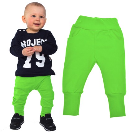 Likwidacja Limonkowe spodnie bawełniane lekkie z wyciąganą gumką bezuciskowe NEON