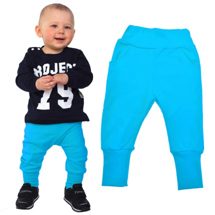 Likwidacja Niebieskie spodnie bawełniane lekkie z wyciąganą gumką bezuciskowe NEON