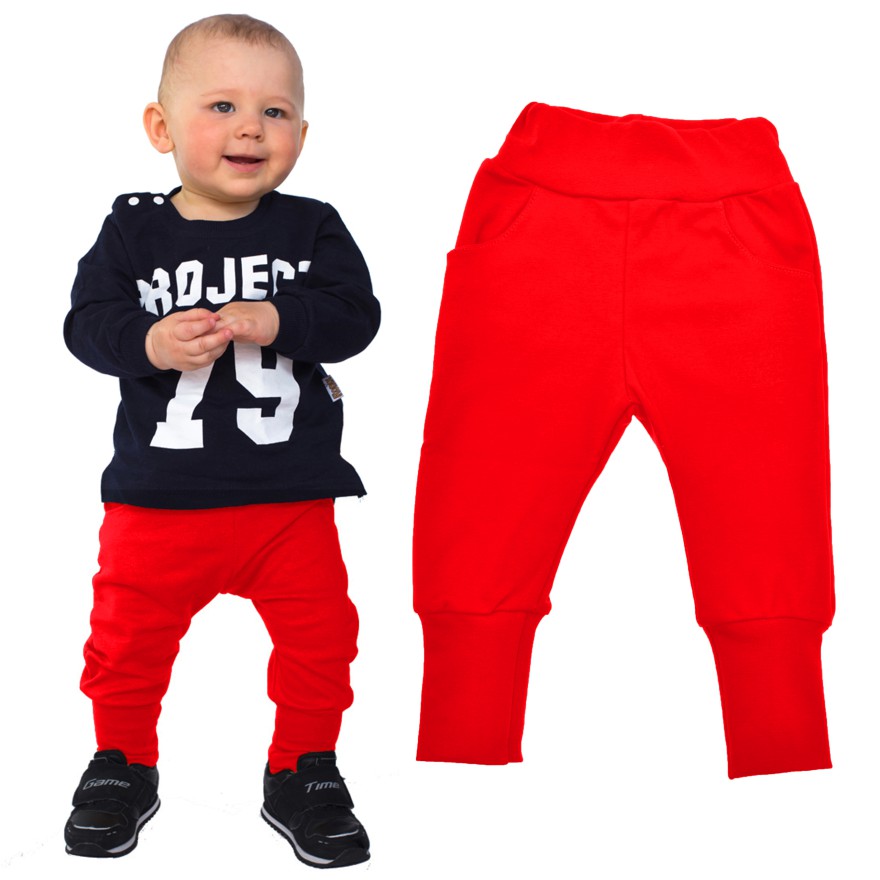 Likwidacja Czerwone spodnie bawełniane lekkie z wyciąganą gumką bezuciskowe NEON