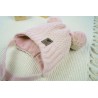 Różowa CZAPKA wiązana 2 pompony HAND MADE zimowa